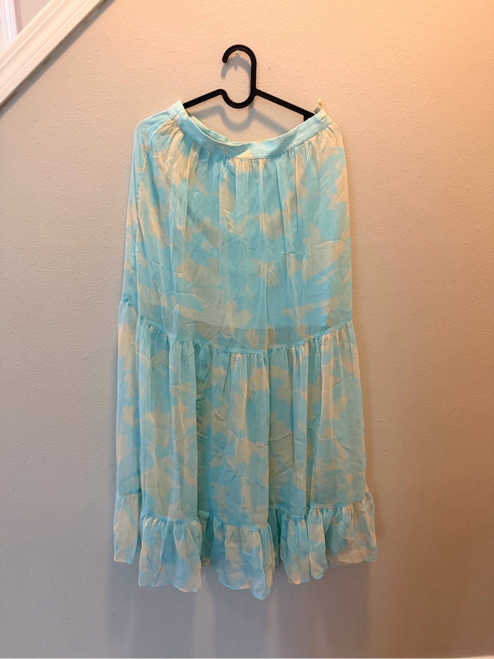 H&M Aqua and White Tiered Maxi Skirt